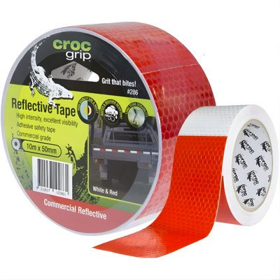 Accessotech 12X Croc Grip 10M Red And White Reflective Tape Roll 50mm High Visibility Safety Marking from B&Q