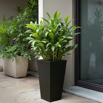 Idealist Small 38Cm Tall PlanterBlack Reinforced Stone Tapered Garden PlanterOutdoor Small Plant Pot H38 L18 W18 Cm from B&Q