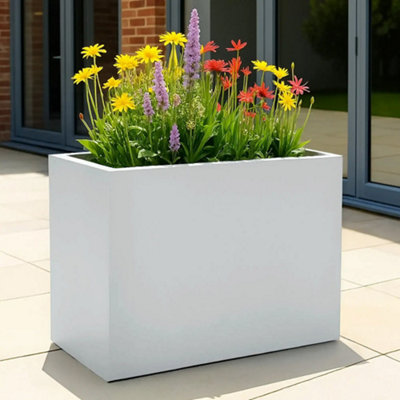 Idealist™ 60Cm Trough Garden PlanterWhite Reinforced Stone Tall Rectangular PlanterOutdoor Large Plant Pot H50 L60 W30 Cm91L from B&Q