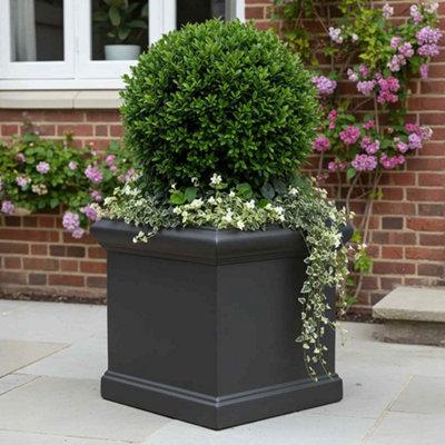 Idealist™ 44Cm PlanterBlack Reinforced Stone Victorian Square Flower BoxGarden Planter With Drainage HolesOutdoor Plant Pot from B&Q
