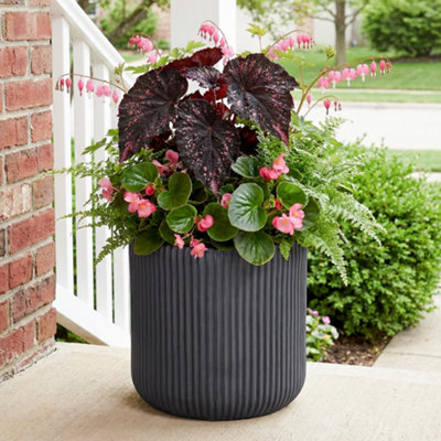 Idealist™ 30Cm PlanterRibbed Black Reinforced Stone Cylinder Outdoor Plant Pot D30 H30 Cm from B&Q