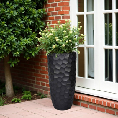 Idealist™ 61Cm Tall PlanterMosaic Black Reinforced Stone Vase Round PlanterOutdoor Large Plant Pot D31 H61 Cm47L from B&Q
