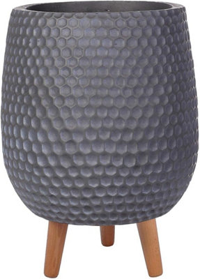 Idealist™ (Dia) 26Cm Dark Grey Reinforced Stone Flower PotRound Indoor Plant Pot On Legs D26 H43 Cm15 from B&Q