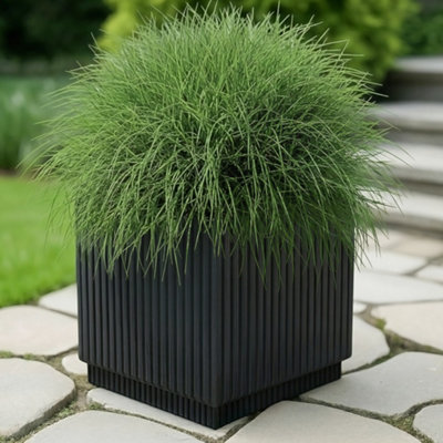 Idealist™ 25Cm PlanterRibbed Black Reinforced Stone Square Flower Box Garden PlanterOutdoor Plant Pot from B&Q