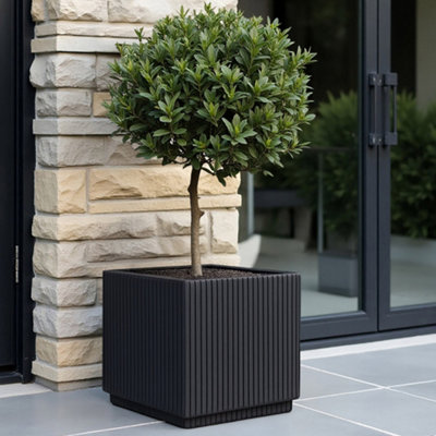 Idealist™ 37Cm PlanterRibbed Black Reinforced Stone Square Flower Box Garden PlanterOutdoor Plant Pot from B&Q