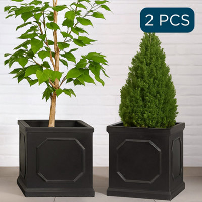 Set Of 2 Idealist™ 37Cm PlanterFaux Lead Light Concrete Chelsea Box PlanterGarden PlantersSquare Outdoor Plant Pots52L from B&Q