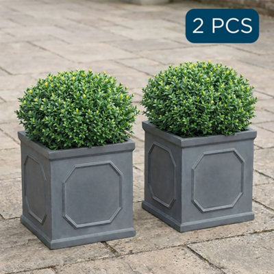 Set Of 2 Idealist™ 22Cm Square PlanterGrey Reinforced Stone Garden PlanterFaux Lead Chelsea Flower BoxOutdoor Plant Pot from B&Q
