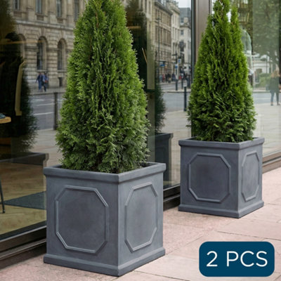 Set Of 2 Idealist™  55Cm Faux Lead Chelsea Box PlanterGrey Reinforced Stone Outdoor Plant PotsLarge Square Planters For Trees from B&Q
