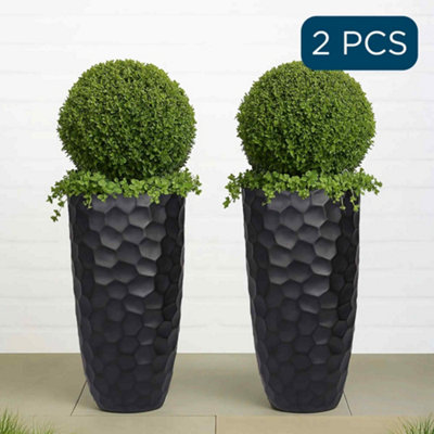 Set Of 2 Idealist™ 77Cm Tall PlanterMosaic Black Reinforced Stone Vase Round PlantersLarge Outdoor Plant Pots D41 H77 Cm from B&Q