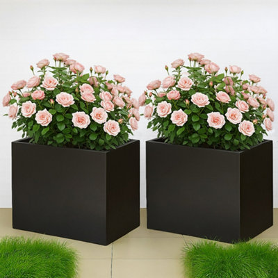 Set Of 2 Idealist™ 60Cm Garden TroughsBlack Reinforced Stone Rectangular PlantersOutdoor Large Plant Pots L60 W30 H50 Cm91L from B&Q