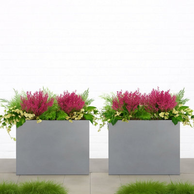 Set Of 2 Idealist™ 60Cm Garden TroughGrey Reinforced Stone Rectangular PlantersOutdoor Large Plant Pots L60 W30 H50 Cm from B&Q