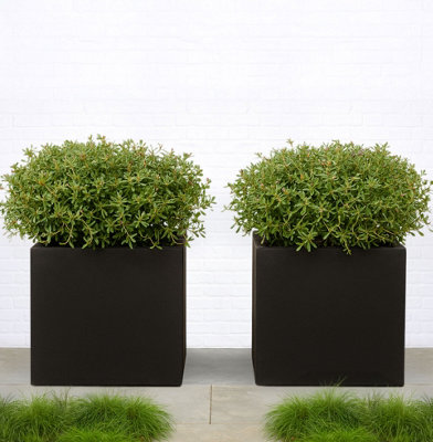 Set Of 2 Idealist™ 60Cm Large Square PlantersBlack Reinforced Stone Garden Flower BoxOutdoor Large Plant Pots from B&Q