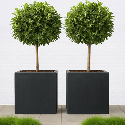 Set Of 2 Idealist™ 50Cm Planter Slate Grey Reinforced Stone Square Garden Flower BoxOutdoor Large Plant Pots from B&Q