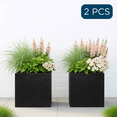 Set Of 2 Idealist™ 30Cm PlanterBlack Terrazzo Effect Reinforced Stone Square Flower BoxOutdoor Plant Pot from B&Q