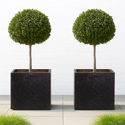 Set Of 2 Idealist™ 50Cm Large Square Planter For TreesBlack Terrazzo Effect Reinforced Stone Flower BoxOutdoor Plant Pot from B&Q