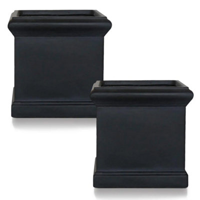 Set Of 2 Idealist™ 35Cm PlanterBlack Reinforced Stone Victorian Square PlanterGarden PlantersOutdoor Plant Pots from B&Q