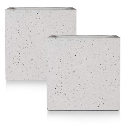 Set Of 2 Idealist™ 50Cm Large Square Planter For TreesGrey Marble Effect Reinforced Stone Flower BoxOutdoor Plant Pot from B&Q