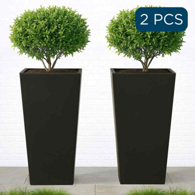 Set Of 2 Idealist™ 90Cm Tall PlanterBlack Reinforced Stone Tapered PlanterLarge Outdoor Plants Plant Pots L43 W43 H90 Cm165L from B&Q
