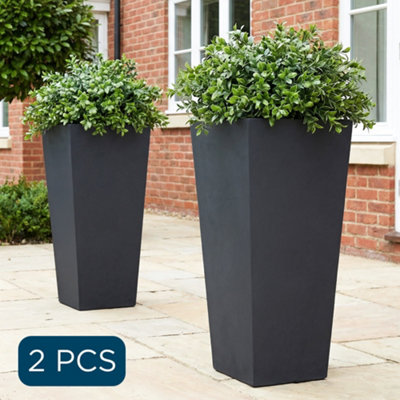 Set Of 2 Idealist™ 65Cm Tall PlanterSlate Grey Reinforced Stone Garden PlantersLarge Outdoor Plant Pots L32 W32 H65 Cm67L from B&Q