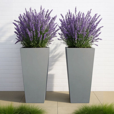 Set Of 2 Idealist™ 65Cm Tall PlanterGrey Reinforced Stone Garden PlantersLarge Outdoor Plant Pots H65 L32 W32 Cm67L from B&Q