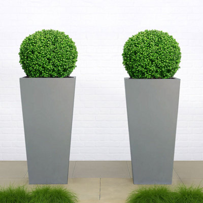 Set Of 2 Idealist™ 90Cm Tall PlanterGrey Reinforced Stone Garden PlantersLarge Outdoor Plant Pots L43 W43 H90 Cm165L from B&Q