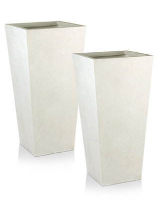 Set Of 2 Idealist™ 65Cm Tall PlanterWhite Reinforced Stone Garden PlantersLarge Outdoor Plant Pots H65 L32 W32 Cm67L from B&Q