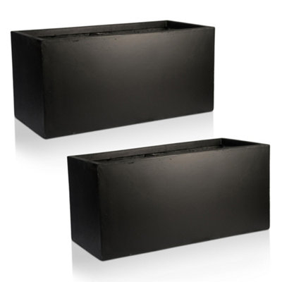 Set Of 2 Idealist™ 60Cm Garden TroughBlack Reinforced Stone Rectangular PlantersOutdoor Large Plant Pots L60 W30 H30 Cm54L from B&Q