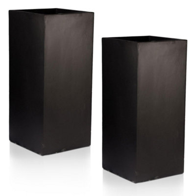 Set Of 2 Idealist™ 60Cm Tall PlanterBlack Reinforced Stone Garden PlantersOutdoor Plant Pots H60 L27 W27 Cm44L from B&Q