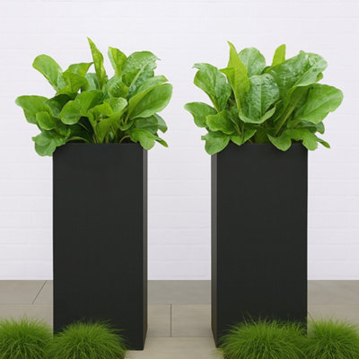 Set Of 2 Idealist™ 70Cm Tall PlanterBlack Reinforced Stone Garden PlantersLarge Outdoor Plant Pots L33 W33 H70 Cm79L from B&Q