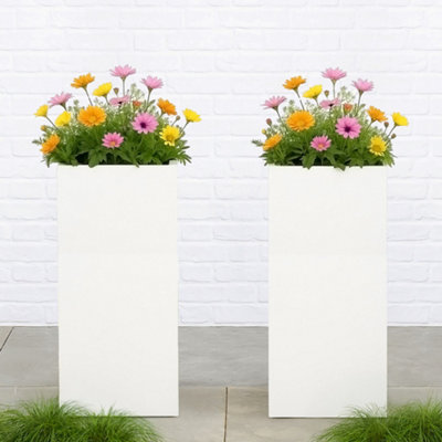 Set Of 2 Idealist™ 60Cm Tall PlantersWhite Reinforced Stone Garden Tall Square PlantersOutdoor Plant Pots H60 L27 W27 Cm44L from B&Q