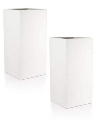 Set Of 2 Idealist™ 70Cm Tall PlantersWhite Reinforced Stone Garden Tall Square PlantersOutdoor Plant Pots L33 W33 H70 Cm79L from B&Q
