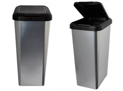 KetoPlastics 45L Silver Iml Touch & Lift Rectangle Swing Kitchen Waste Rubbish Recycle Bin from B&Q