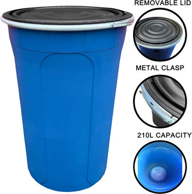 KetoPlastics 210L Blue Plastics Shipping Drum With Lid And ClaspShipping ContainerLarge Storage Container With Lid. from B&Q