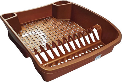 B&Q -  Rose Gold Dish Drainer Rack Kitchen Sink Draining Board Countertop Dish Cup Glass Plate Drying Draining Board With Cutlery Drainer