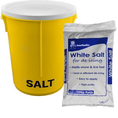KetoPlastics 25L Yellow Grit Salt Bin 43Cm With Lid And 10Kg White De-Icing Salt For DrivewayPath And Patio from B&Q