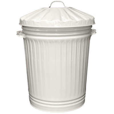 B&Q -  Cream Metal Bin Retro Galvanised Dustbin Vintage Style Steel Bin90L