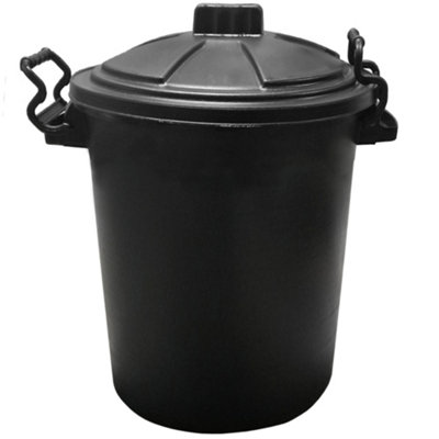 KetoPlastics Black 50L Large Heavy Duty Plastic Bin Dustbin Storage With Locking Lid For Home Garden Rubbish Waste Animal Feed Rodent Proof Bin from B&Q