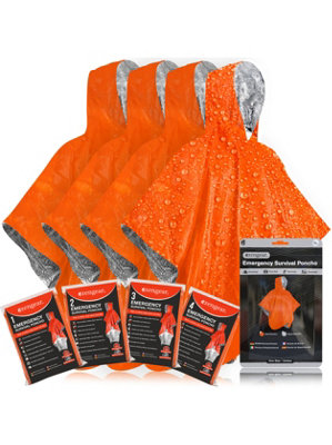 Azengear Emergency Survival Poncho (4Pc) Thermal Mylar Foil Coating Blanket For Heat RetentionRainWaterproof Outdoor Kit from B&Q