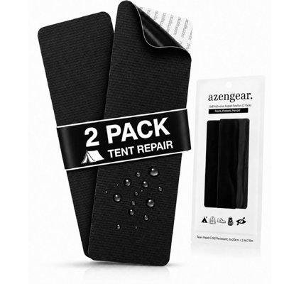 Azengear Repair Patches - Waterproof, Self-Adhesive, Tear-Cold-Heat-Resistant To Fix Down Jackets, Tents, Upholstery, 2 Pack Black