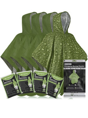 Azengear Emergency Survival Poncho (4Pc) Thermal Mylar Foil Coating Blanket For Heat Retention And RainWaterproof (Green) from B&Q
