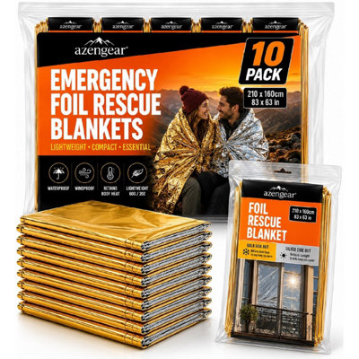 B&Q -  Emergency Rescue Foil Blankets (10 Pack)Thermal MylarWaterproofFirst Aid