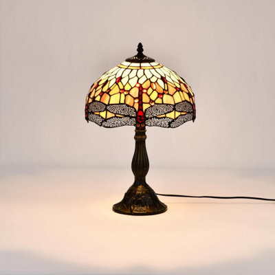 Belofay Stained Glass Handmade Yellow Dragonfly Tiffany Table Lamp For Living RoomBedroomAnd Lounge 12" Wide18" Height from B&Q