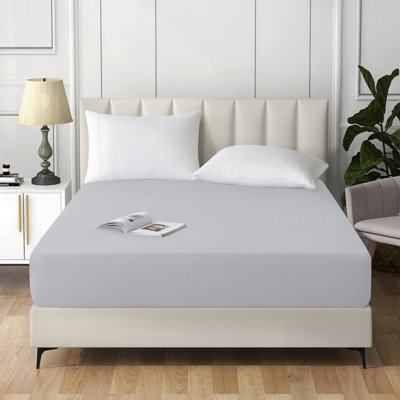 Ameha King Plain Dyed Fitted Sheet 40Cm- Extra Deep Pocket Silver Fitted Bed Sheets Soft Microfiber Bedding Sheet 152X200 Cm from B&Q