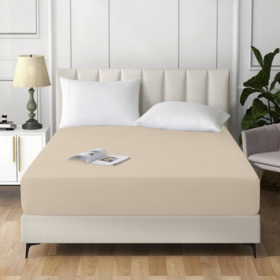 Ameha King Plain Dyed Fitted Sheet 40Cm- Extra Deep Pocket Cream Fitted Bed Sheets Soft Microfiber Bedding Sheet 152X200 Cm from B&Q