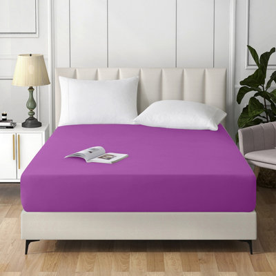 Ameha King Plain Dyed Fitted Sheet 40Cm- Extra Deep Pocket Purple Fitted Bed Sheets Soft Microfiber Bedding Sheet 152X200 Cm from B&Q