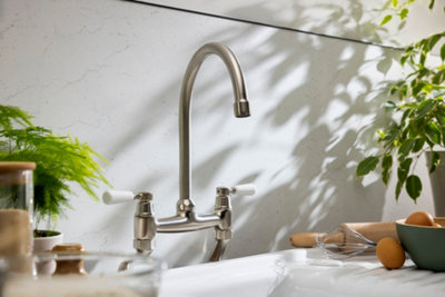 B&Q -  Abode Traditional Bridge Mixertap Dual Handle In Brushed Nickel