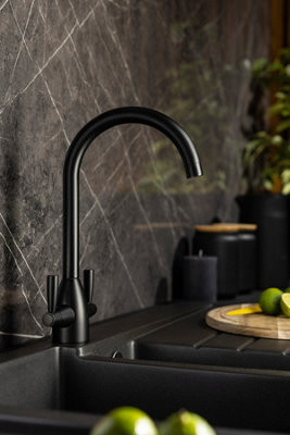 Horizon by Abode Abode Zermat Dual Lever Kitchen Mixertap In Matt Black from B&Q