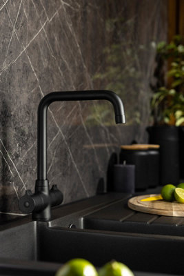 Horizon by Abode Abode Crescendo Quad Dual Lever Kitchen Mixertap In Matt Black from B&Q