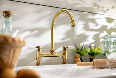 B&Q -  Abode Traditional Bridge Mixertap Dual Handle In Antique Brass