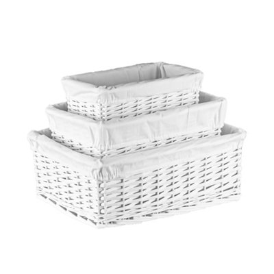 Innoteck Essentials Wicker Storage Baskets With Cloth Lining(Set Of 3) - White